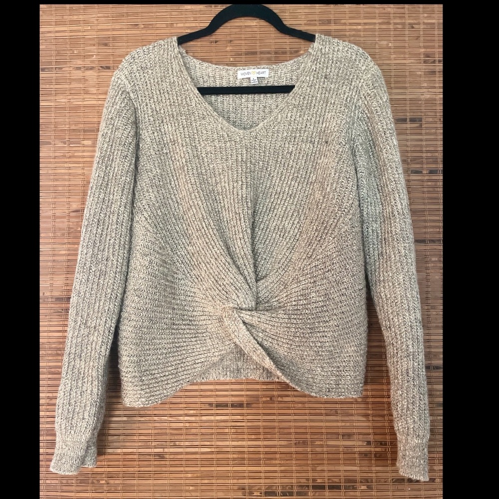 Woven Heart knit Front Tie Pullover. Size L